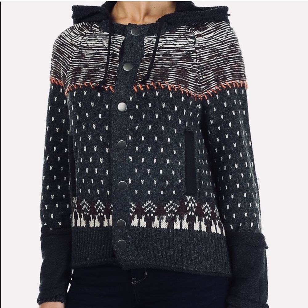 Free People on my way wool blend knit button up hoodie